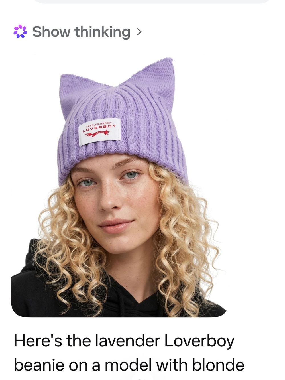 Charles Jeffery Loverboy Lilac Cat Ear Knit Beanie Unisex - Picture 2 of 3